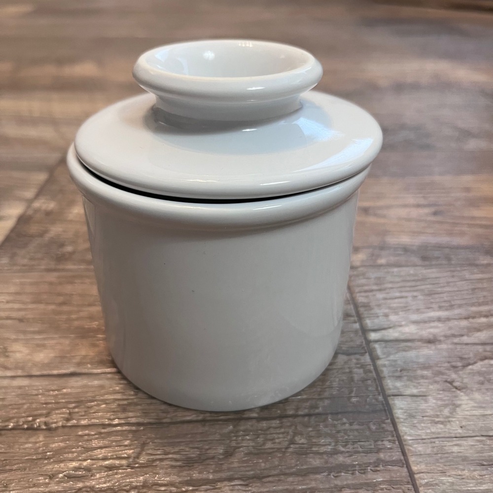 L. Tremain Butter Bell Crock White Ceramic French Butter Keeper Softener M0011